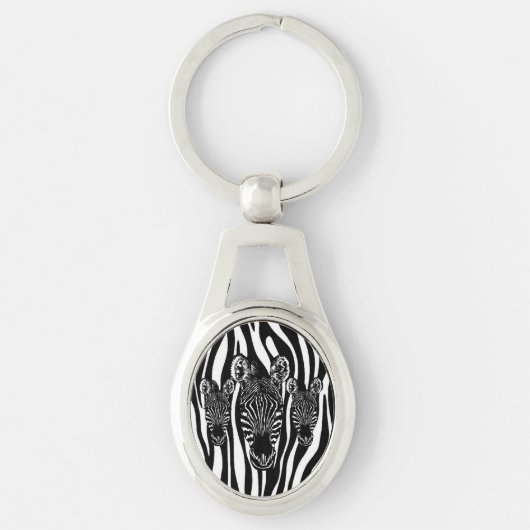 Trendy zebra kudde op zebraprint sleutelhanger (Voorkant)