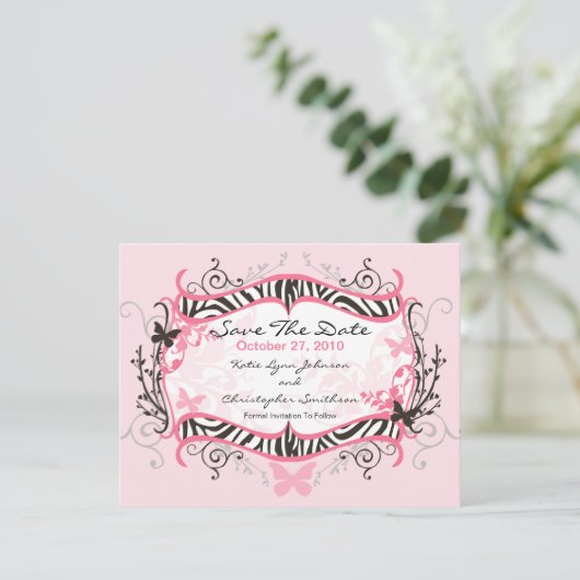 Trendy Zebra Lijst sparen de Uitnodiging van de Da (Staand voorkant)