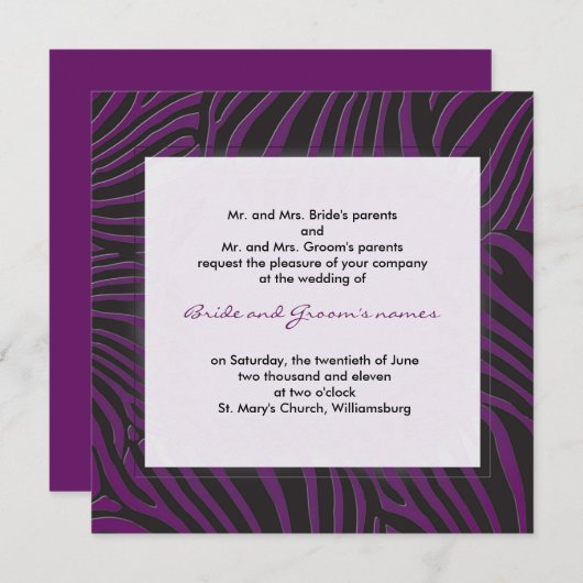 Trendy zebra - Paars Kaart (Voorkant / Achterkant)