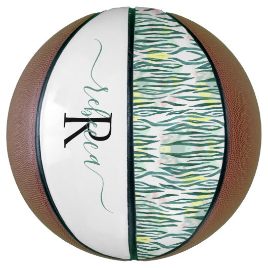 Trendy Zebra Pattern | Monogram Basketbal (Verticaal)