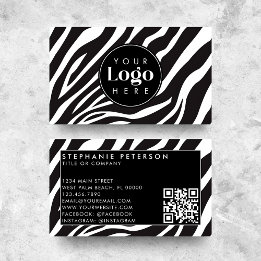Trendy Zebra Print Aangepaste Bedrijf Logo QR Code Visitekaartje