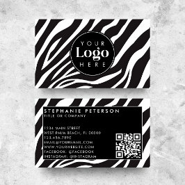 Trendy Zebra Print Aangepaste Bedrijf Logo QR Code Visitekaartje