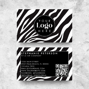 Trendy Zebra Print Aangepaste Bedrijf Logo QR Code Visitekaartje