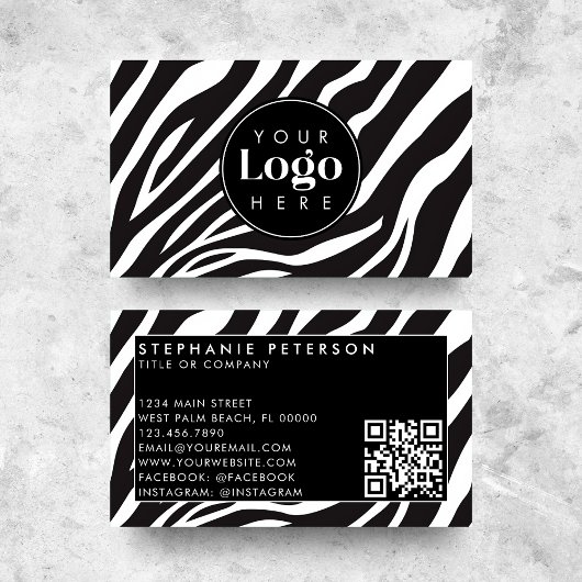 Trendy Zebra Print Aangepaste Bedrijf Logo QR Code Visitekaartje