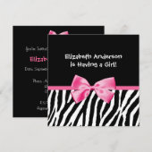 Trendy Zebra Print and Pink Ribbon Baby shower Kaart (Voorkant / Achterkant)