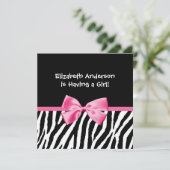 Trendy Zebra Print and Pink Ribbon Baby shower Kaart (Staand voorkant)