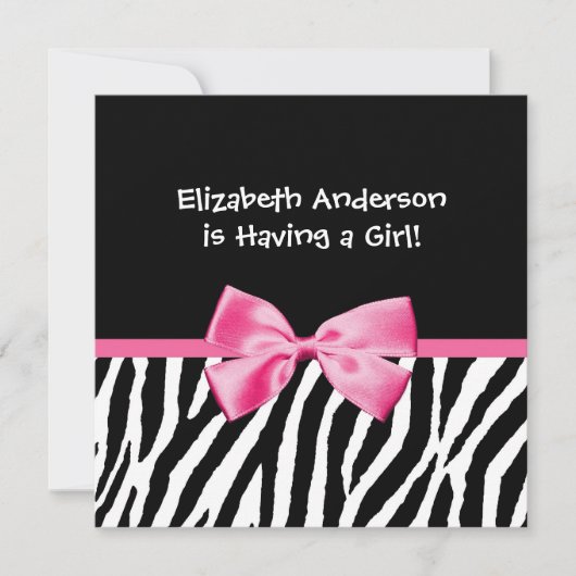 Trendy Zebra Print and Pink Ribbon Baby shower Kaart (Voorkant)