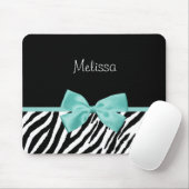 Trendy Zebra Print Aqua Mint Ribbon met naam Muismat (Met muis)