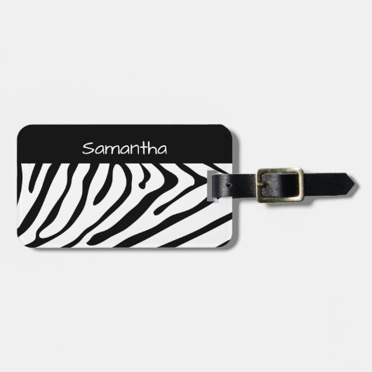 Trendy Zebra Print Black and White Bagagelabel (Voorkant horizontaal)