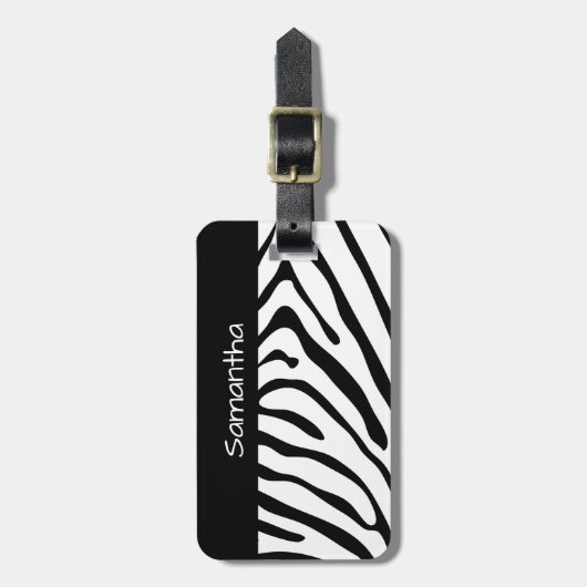 Trendy Zebra Print Black and White Bagagelabel (Voorkant verticaal)