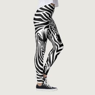 Trendy Zebra Print Black and White Pattern Leggings