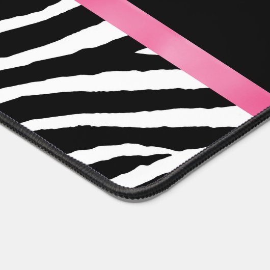 Trendy Zebra Print Chic Hot Pink Bow and Name Bureaumat (Hoek)