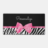 Trendy Zebra Print Chic Hot Pink Bow and Name Bureaumat (Voorkant)