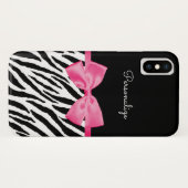 Trendy Zebra Print Chic Hot Pink Bow and Name Case-Mate iPhone Case (Achterkant (horizontaal))