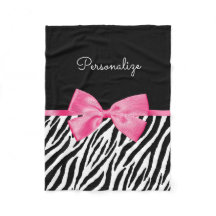 Trendy Zebra Print Chic Hot Pink Bow and Name