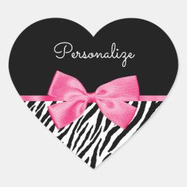 Trendy Zebra Print Chic Hot Pink Bow and Name Hart Sticker