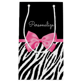 Trendy Zebra Print Chic Hot Pink Bow and Name Klein Cadeauzakje