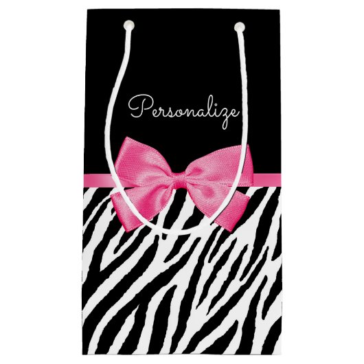 Trendy Zebra Print Chic Hot Pink Bow and Name Klein Cadeauzakje (Voorkant)