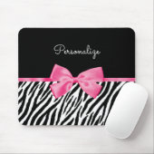 Trendy Zebra Print Chic Hot Pink Bow and Name Muismat (Met muis)