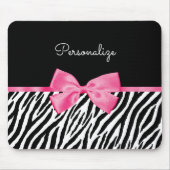 Trendy Zebra Print Chic Hot Pink Bow and Name Muismat (Voorkant)