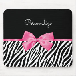 Trendy Zebra Print Chic Hot Pink Bow and Name Muismat