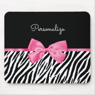 Trendy Zebra Print Chic Hot Pink Bow and Name Muismat