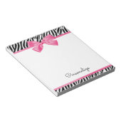 Trendy Zebra Print Chic Hot Pink Bow and Name Notitieblok (Schuin)