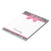 Trendy Zebra Print Chic Hot Pink Bow and Name Notitieblok (Linkerzijde)