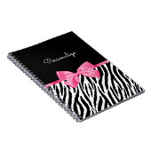 Trendy Zebra Print Chic Hot Pink Bow and Name Notitieboek (Rechterzijde)