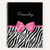 Trendy Zebra Print Chic Hot Pink Bow and Name Notitieboek (Voorkant)