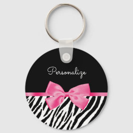 Trendy Zebra Print Chic Hot Pink Bow and Name Sleutelhanger