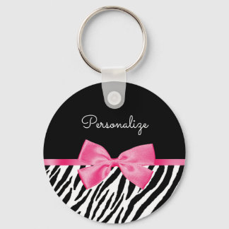 Trendy Zebra Print Chic Hot Pink Bow and Name Sleutelhanger