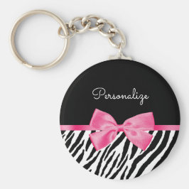 Trendy Zebra Print Chic Hot Pink Bow and Name Sleutelhanger
