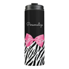 Trendy Zebra Print Chic Hot Pink Bow and Name Thermosbeker