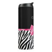 Trendy Zebra Print Chic Hot Pink Bow and Name Thermosbeker (Gedraaid links)