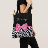 Trendy Zebra Print Chic Hot Pink Bow and Name Tote Bag (Dichtbij)