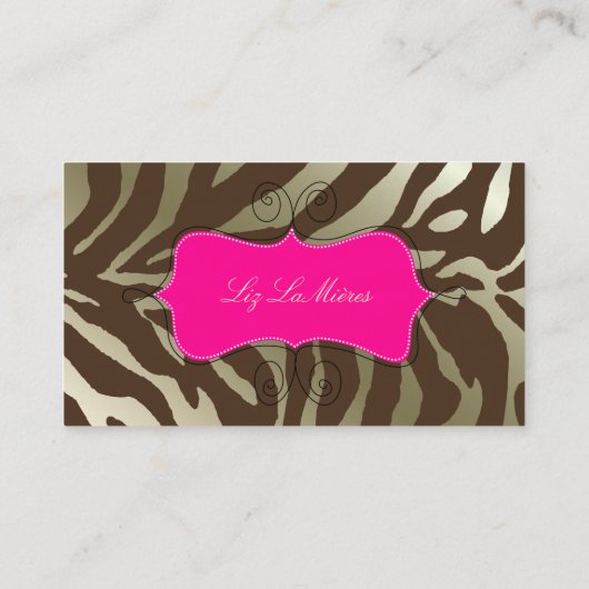 Trendy zebra print, donkerbruin visitekaartje (Achterkant)