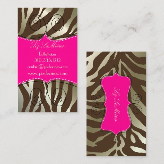 Trendy zebra print, donkerbruin visitekaartje (Voorkant / Achterkant)