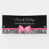 Trendy Zebra Print en Chic Pink Bow Boutique 6 ft Spandoek (Horizontaal)