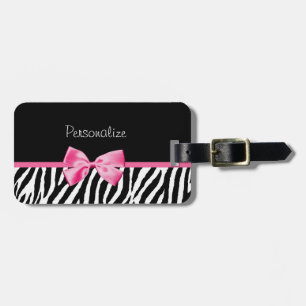 Trendy Zebra print en roze lint met naam Bagagelabel