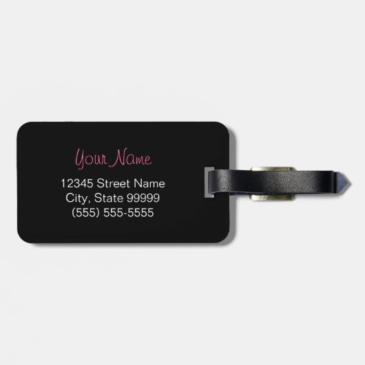 Trendy Zebra print en roze lint met naam Bagagelabel (Achterkant horizontaal)