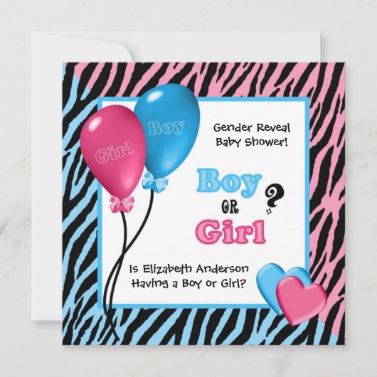 Trendy Zebra Print Gender onthullen Baby shower Kaart (Voorkant)