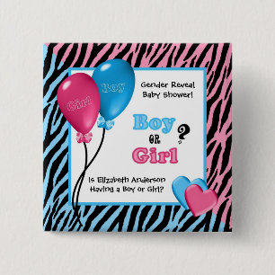 Trendy Zebra Print Gender onthullen Baby shower Vierkante Button 5,1 Cm