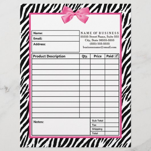 Trendy Zebra print met roze roze roze bestelformul Gepersonaliseerd Briefhoofd (Voorkant)