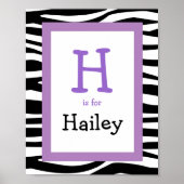 Trendy Zebra Print Nursery Wall Art Name Print (Voorkant)