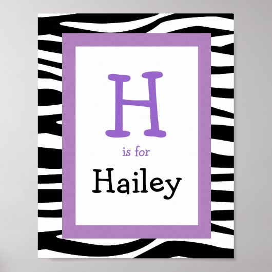 Trendy Zebra Print Nursery Wall Art Name Print (Voorkant)