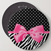 Trendy Zebra Print Polka Dots and Chic Pink Ribbon Ronde Button 6,0 Cm (Voorkant /achterkant)