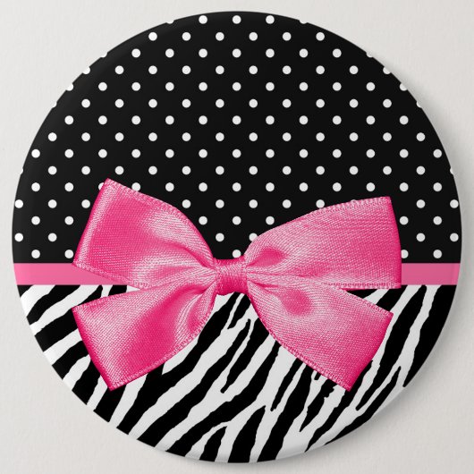 Trendy Zebra Print Polka Dots and Chic Pink Ribbon Ronde Button 6,0 Cm (Voorkant)
