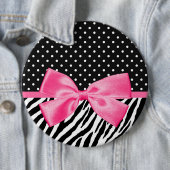 Trendy Zebra Print Polka Dots and Chic Pink Ribbon Ronde Button 6,0 Cm (In situ)