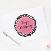 Trendy Zebra Print Roze Happy Birthday Stickers (Envelop)